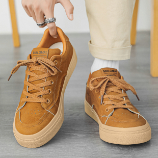 板鞋男鞋子2026新款潮流黑色时尚百搭皮面轻便低帮卡其简约休闲鞋