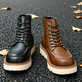 阿美咔叽户外登山软底真皮小众高帮工装 马丁靴男鞋 美式 靴中帮短靴