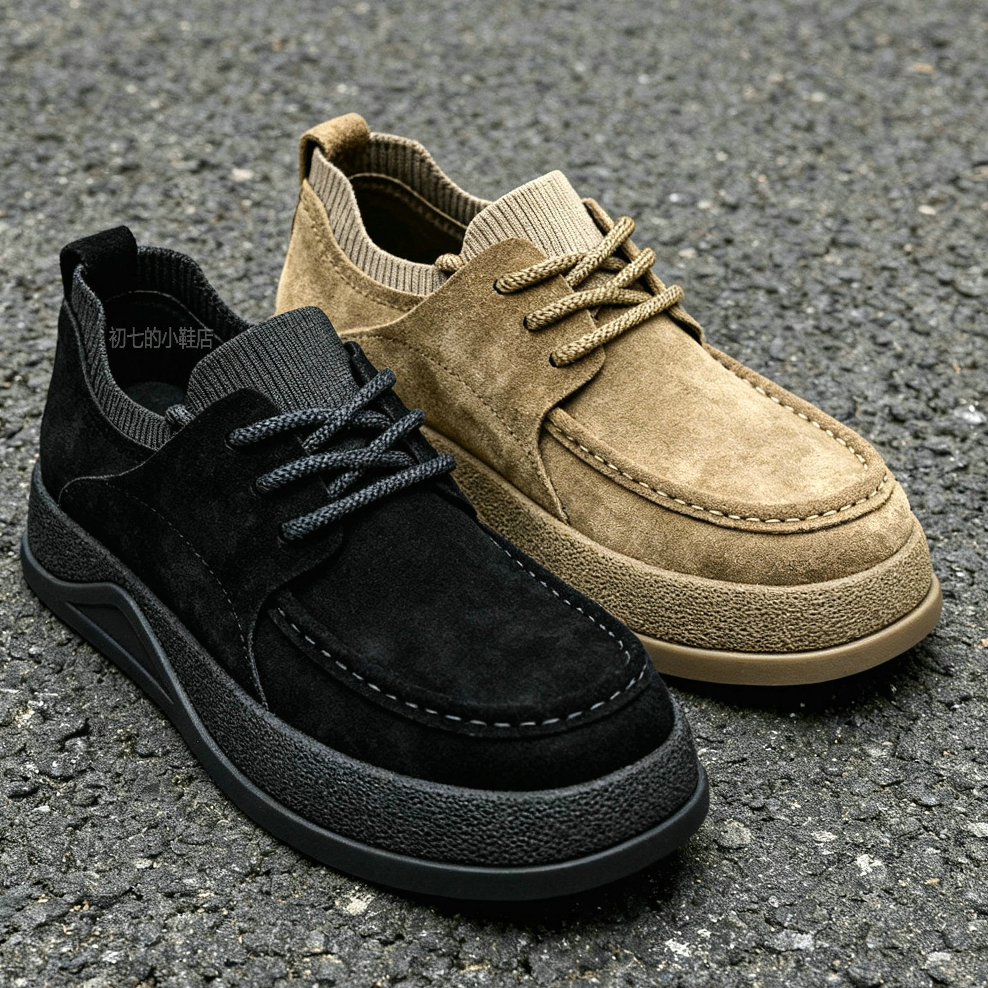 复古板鞋男鞋子日系德比鞋厚底舒适轻便翻毛皮面反毛一脚蹬乐福鞋