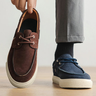 男士豆豆鞋一脚蹬懒人鞋复古乐福鞋法式轻便平底帆船鞋英伦小皮鞋