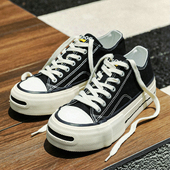 帆布鞋 日系潮牌黑色厚底板鞋 男鞋 小众设计感开口港风笑脸原创潮鞋