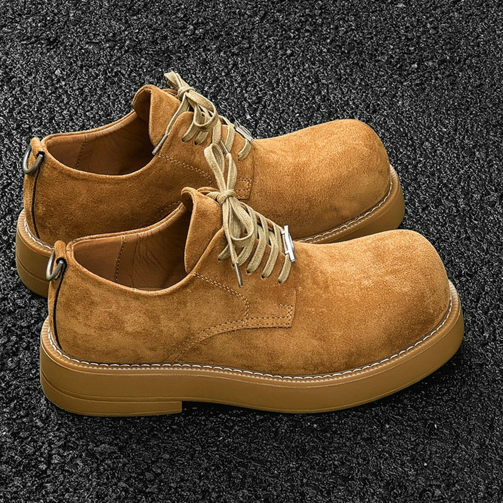 男士德比鞋真皮工装鞋大头厚底大黄鞋复古黄色美式伐木鞋小众皮鞋