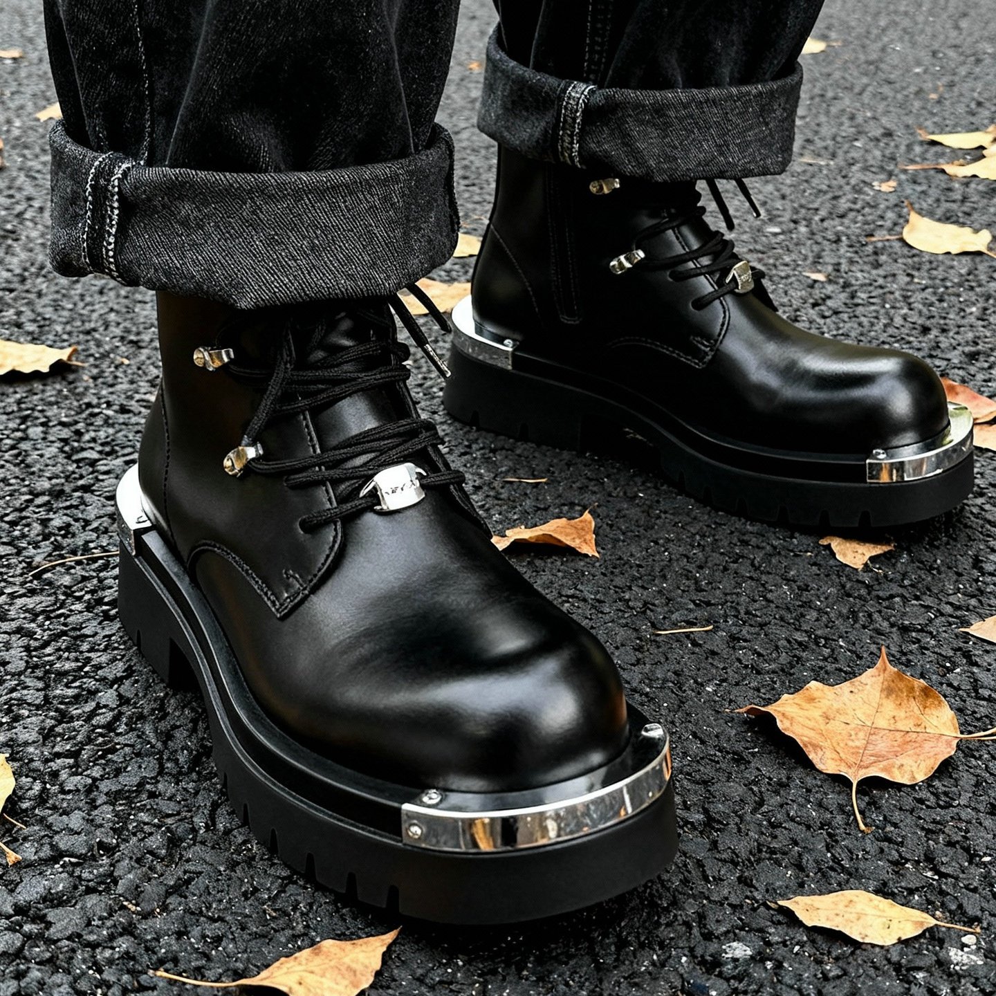 男士马丁靴美式机车靴金属黑色欧美真皮高级感痞帅小众朋克风皮靴