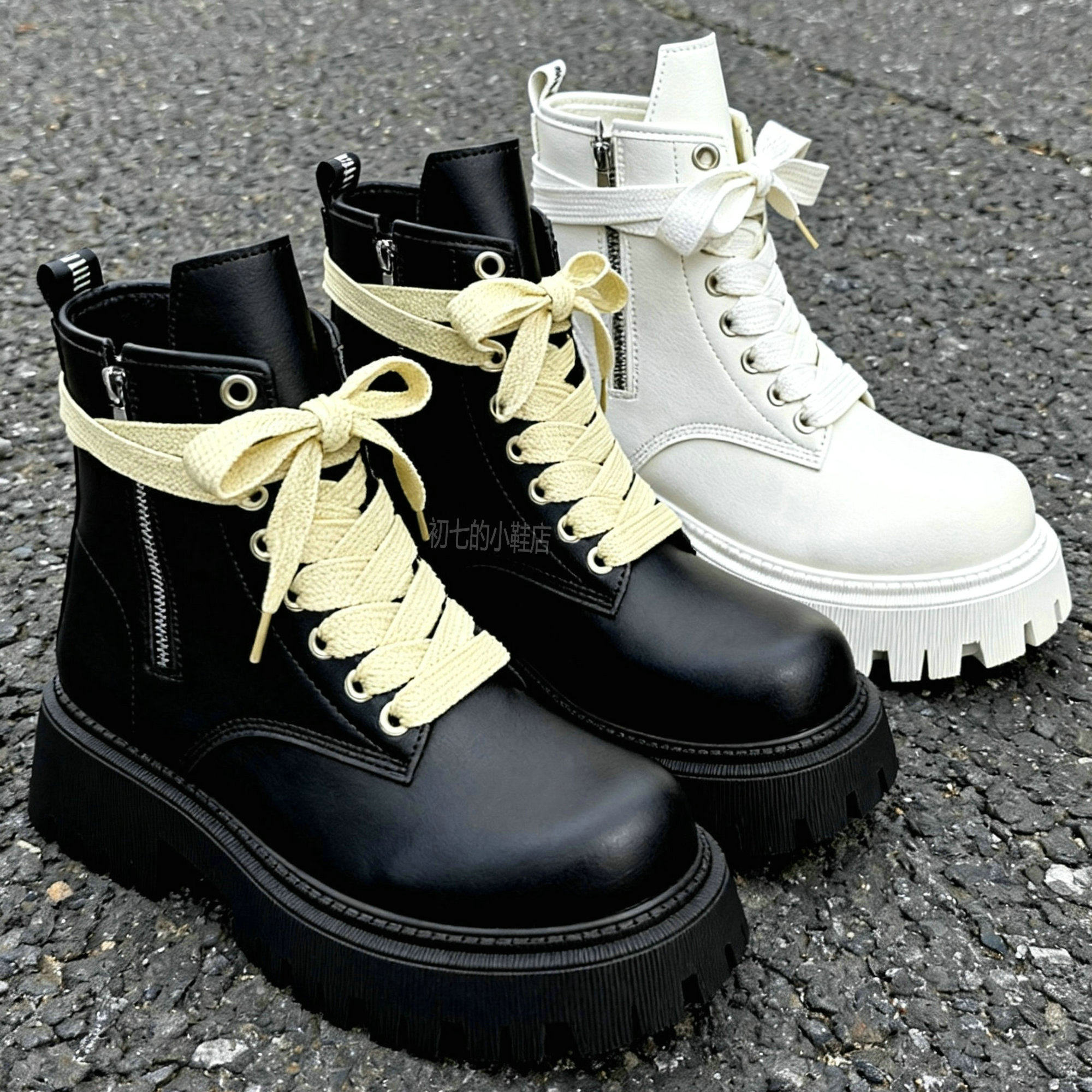 马丁靴男鞋痞帅小众机车靴高级感欧美白色潮流厚底增高美式潮靴子