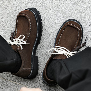 德比鞋男鞋老钱风英伦复古咖色日系袋鼠鞋真皮乐福鞋港风厚底皮鞋