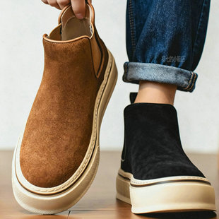 切尔西靴男鞋一脚蹬靴子中帮短靴厚底时尚磨砂反毛板鞋复古马丁靴