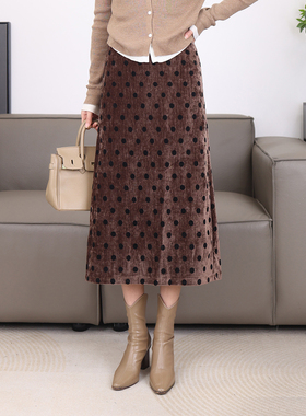 【年终大促】植绒波点半身裙春季2026松紧高腰百搭直筒裙12608