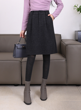 miu系毛呢半身裙冬季2026新款简约通勤中裙气质休闲花苞裙21688