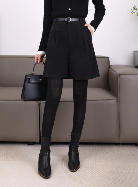miu系毛呢裤冬季2026新款高腰外穿五分裤时尚百搭a字阔腿裤21695