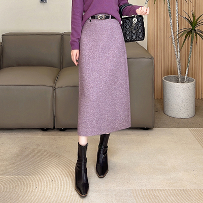 羊毛呢半身裙女冬季新款中长款高腰直筒裙气质百搭显瘦A字裙28702