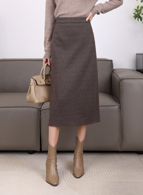 【年终大促】毛呢半身裙女冬季简约百搭长裙高腰显瘦包臀裙12666