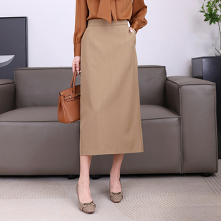 【年终大促】西装半身裙秋款高腰长裙显瘦a字口袋直筒长裙12004