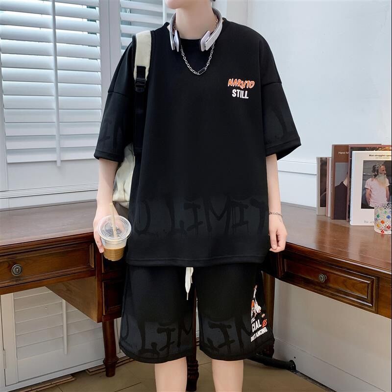 男士夏季帅气短袖休闲套装韩版潮流体桖五分裤运动时尚两件套男装