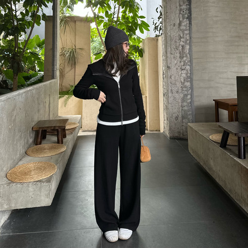 Our2【黑色瘦瘦套装】2025秋季休闲气质感时尚显瘦外套休闲裤套装