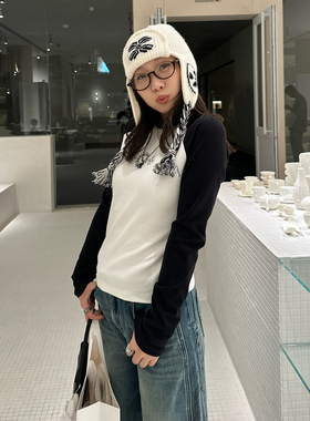 Our2【克罗打底T】2025秋冬新款休闲百搭套头长袖拼接打底T恤上衣