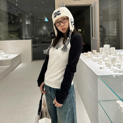 Our2【克罗打底T】2025秋冬新款休闲百搭套头长袖拼接打底T恤上衣