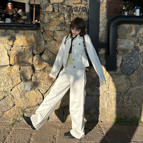 Our2【全白套装 】2026新款时尚百搭休闲设计款牛仔套装两件套女