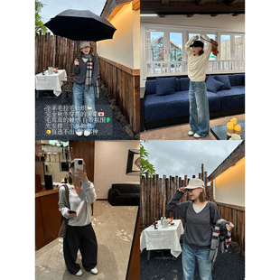 百搭时尚 Our2 全羊毛拉毛 秋款 毛衣 100羊毛秋冬V领休闲针织长袖