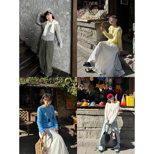 百搭马海毛透感针织衫 上衣 韩版 Our2宽松显瘦圆领套头毛衣女新款