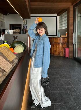 Our2小香风编织牛仔外套2025年春季新款宽松复古设计感洋气上衣