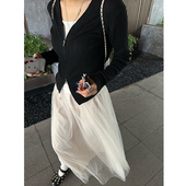 Our2时尚 显瘦设计感上衣 2024气质修身 双拉链针织开衫 外套女春季