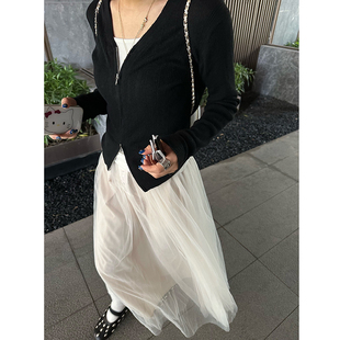 Our2时尚 外套女春季 2024气质修身 显瘦设计感上衣 双拉链针织开衫