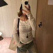 Jen 长袖 nie打底 时尚 Our2 印花修身 新款 显瘦长袖 字母T恤上衣女