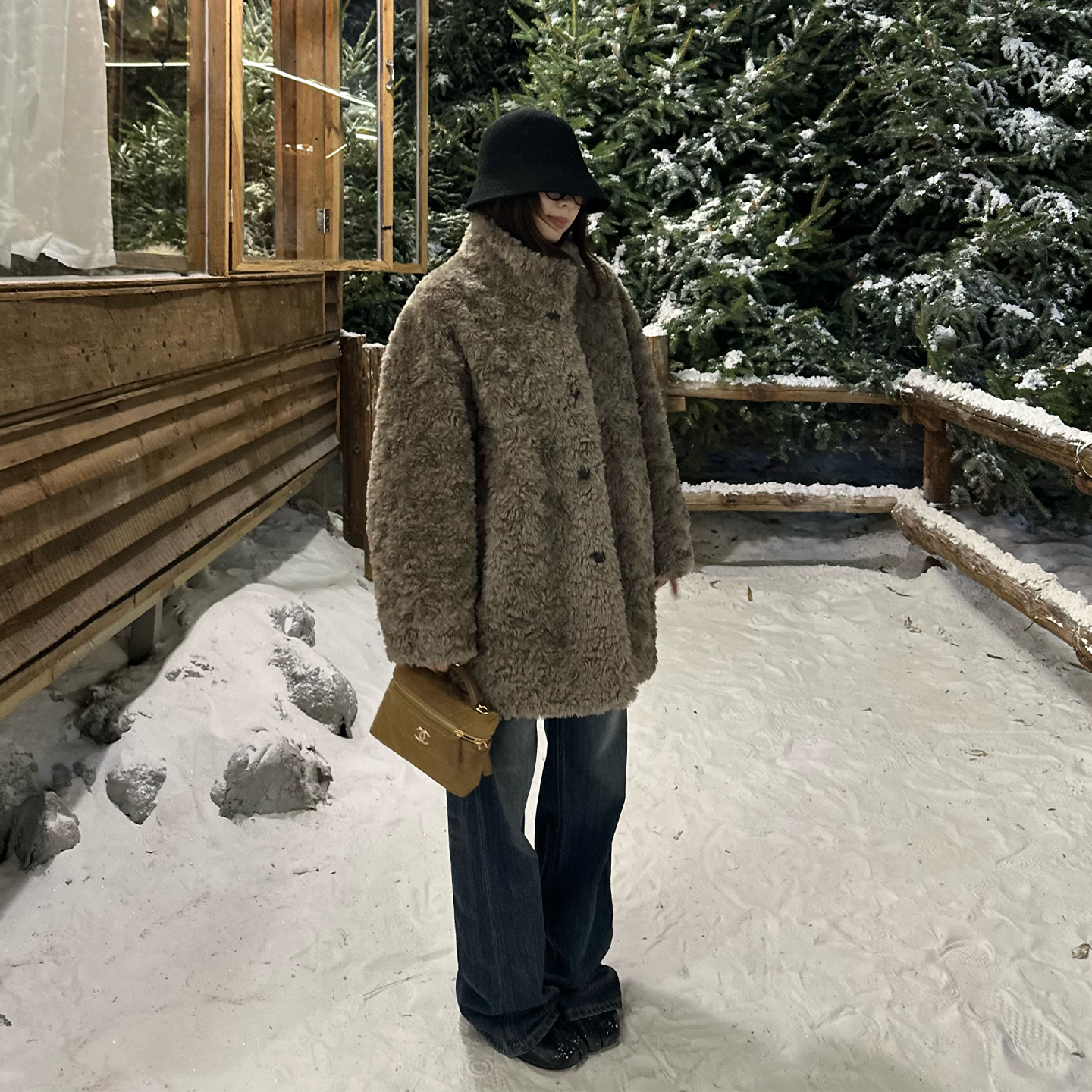 Our2【拿铁色卷卷毛】2025冬季厚款毛呢宽松时尚中长款大衣外套女