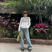 Our2水洗高腰休闲百搭窄版 潮 宽松简约长裤 浅色直筒牛仔裤 2025新款