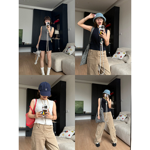 简约设计感针织无袖 Our2洋气收腰小口袋毛衣背心上衣夏季 马甲潮