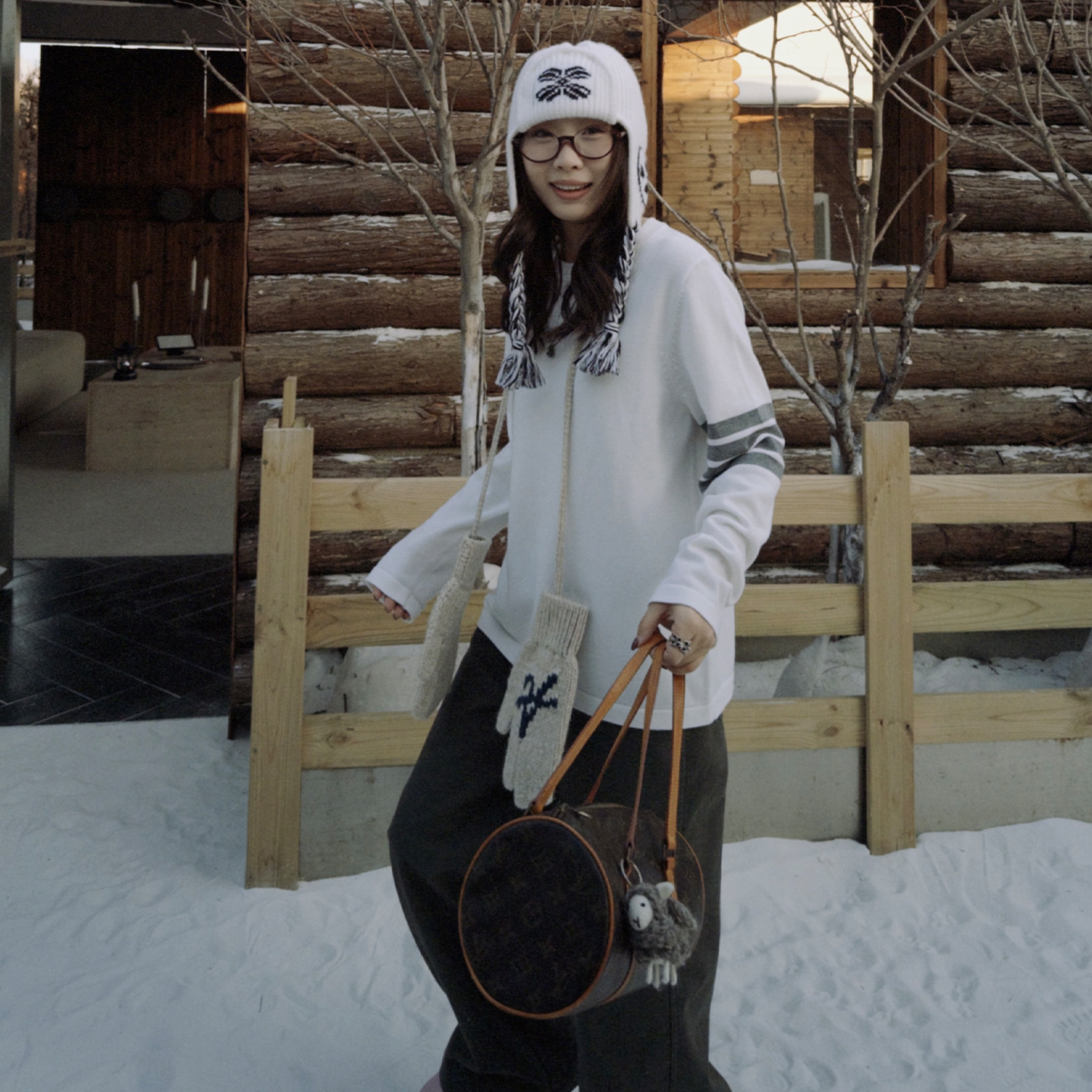 Our2【四条杠针织】2025长袖设计款圆领休闲宽松针织衫外套上衣女