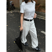 阔腿小白裤 Our2白色直筒牛仔裤 女高腰宽松垂感显腿长拖地休闲长裤