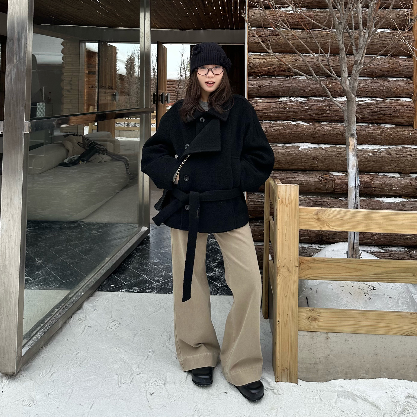 Our2【金*敏喜大衣】新款秋冬时尚羊毛设计感韩版纽扣百搭大衣女