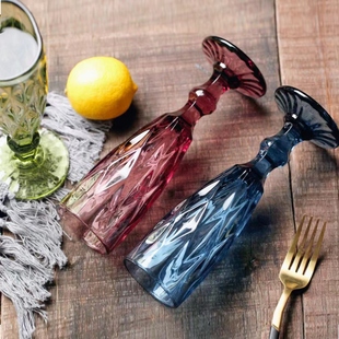 欧式 复古高脚香槟杯轻奢红酒杯中古酒杯浮雕葡萄酒杯加厚果汁杯子