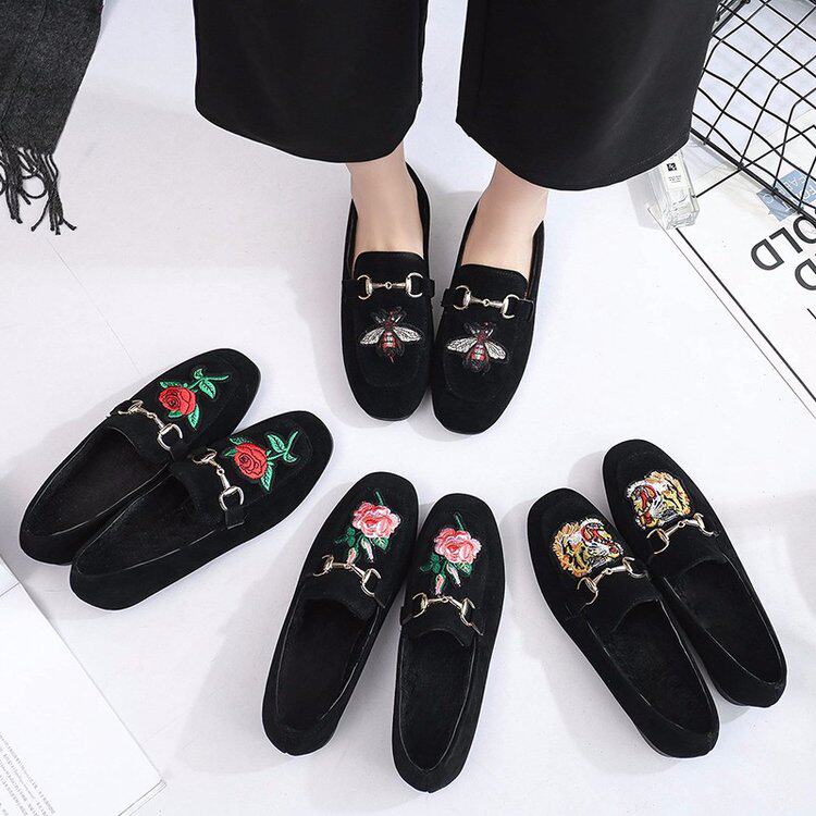 Tiger head Doug shoes Autumn Flat bottom A pedal Scoop shoes Embroidery Sociology student Harajuku Versatilein the Women's Shoes, Low shoes  category - from Buy2taobao.com to provide professional Taobao agent buy service
