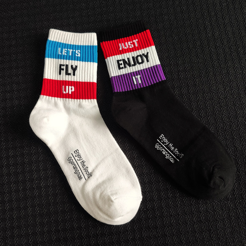 春夏薄款街头女潮ins中筒纯棉黑色长袜男彩色夏季长筒袜子高筒袜