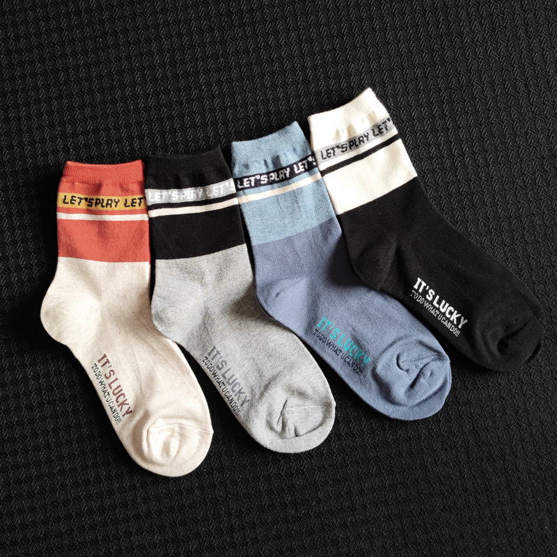 秋冬中长长袜女潮女生字母长筒男潮牌ins中筒拼色袜子高帮袜冬秋