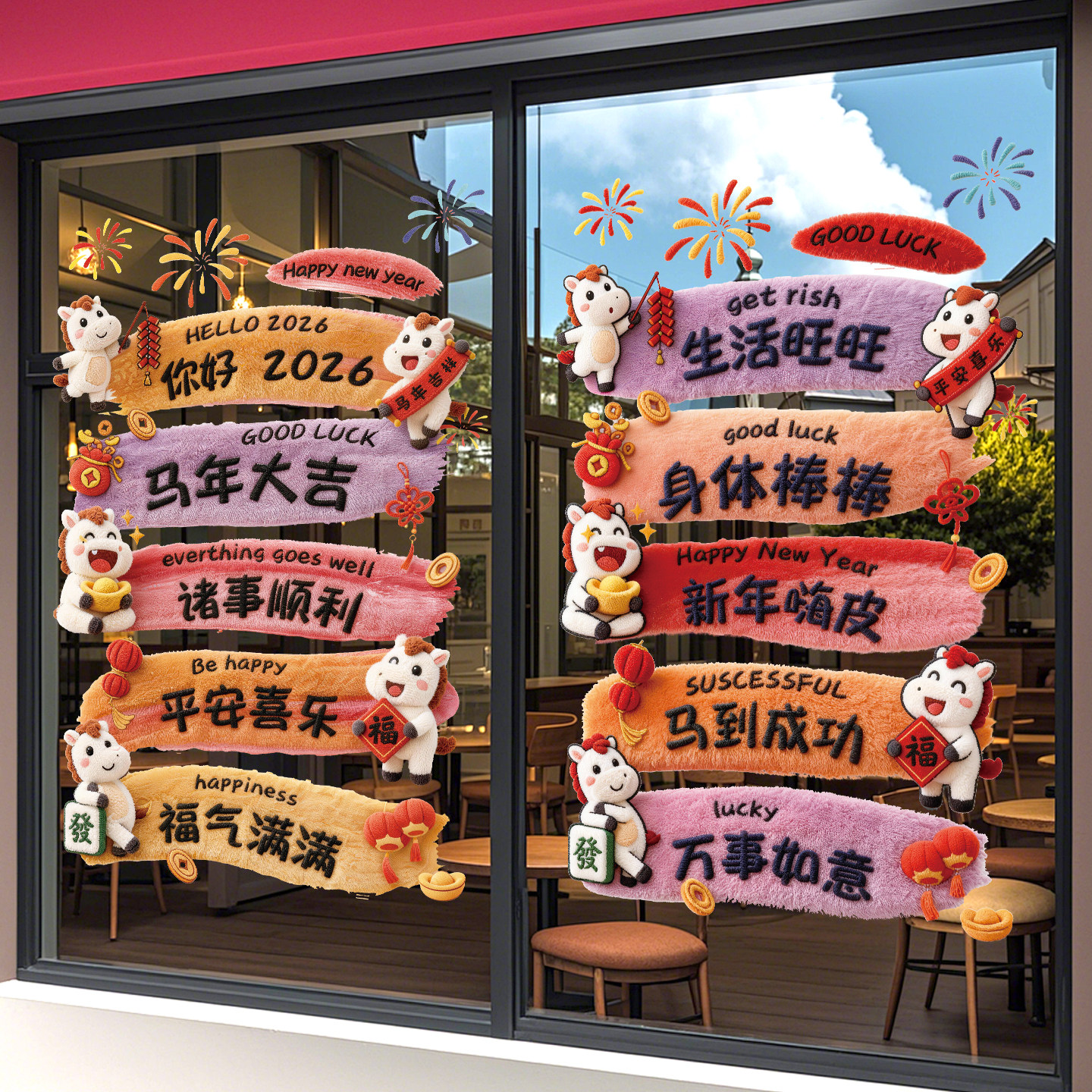5D毛绒小马窗花马年玻璃贴纸门贴店铺橱窗窗贴商场新年氛围布置,家居饰品,门贴,淘宝优惠券,粉丝福利购,淘宝优惠卷