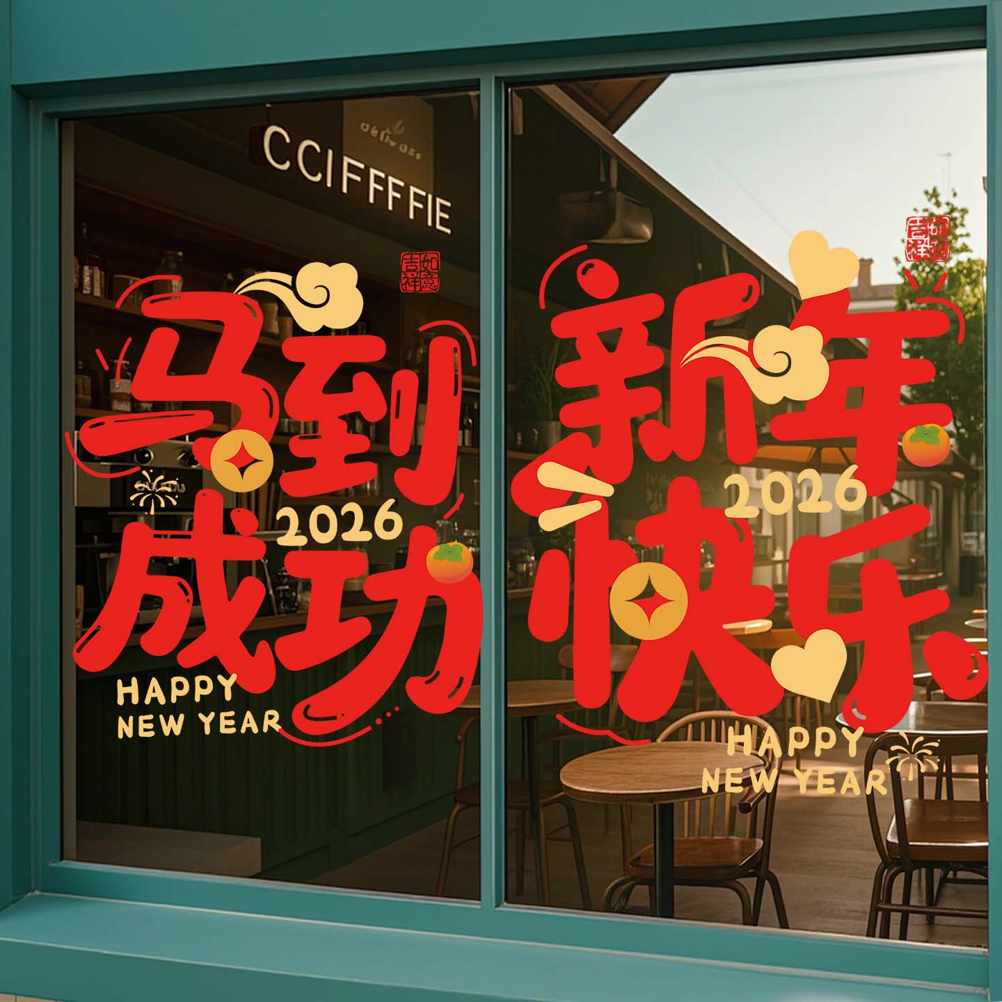 马年窗花静电贴新年贴纸氛围布置