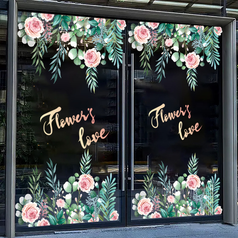 浪漫春天花朵透明静电玻璃装饰贴画商场服装店花店婚纱摄影橱窗贴
