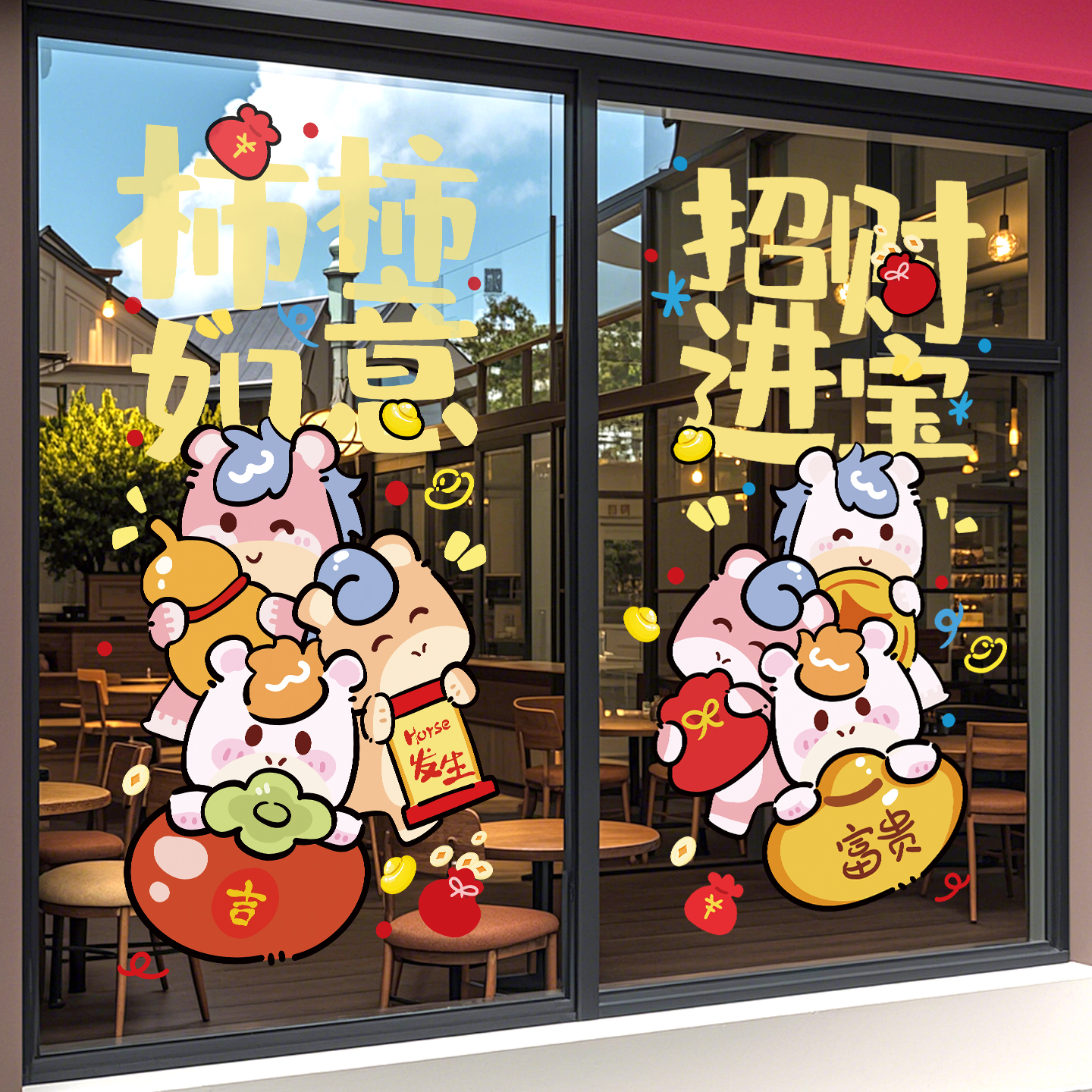 2026马年多巴胺玻璃门贴纸静电贴