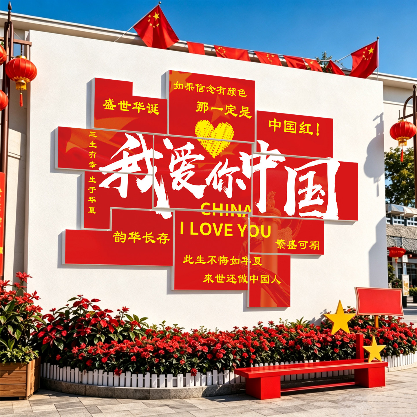 国庆节氛围布置墙面装饰墙贴