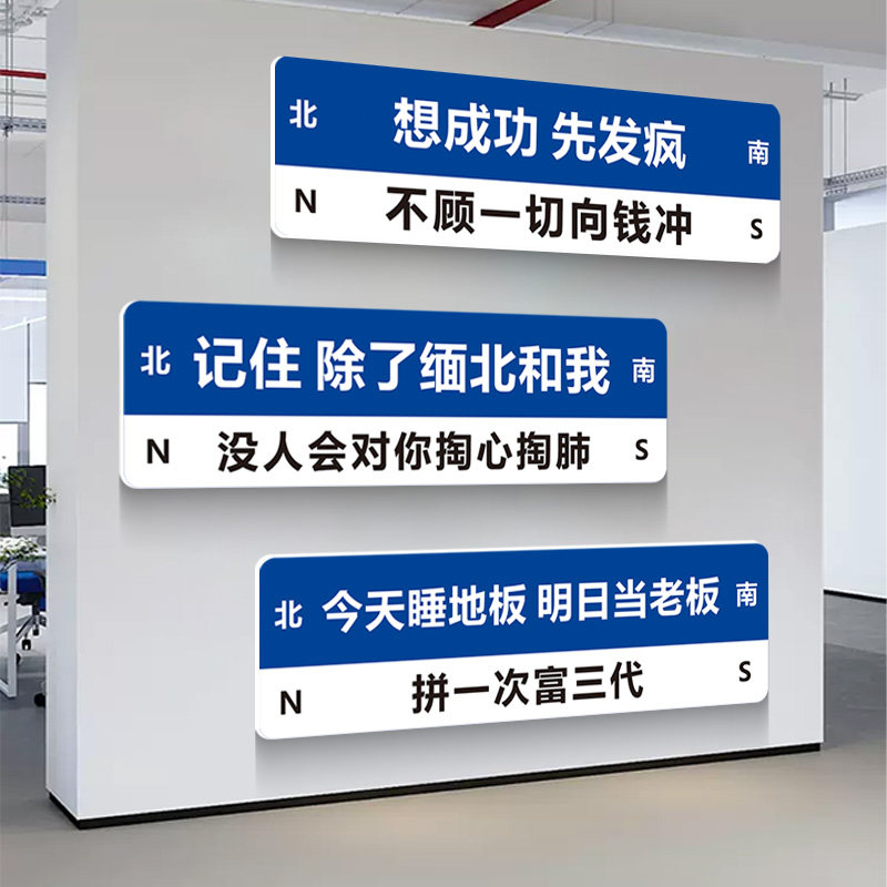 想成功先发疯创意团队励志标语路牌办公室公司文化墙贴纸氛围布置
