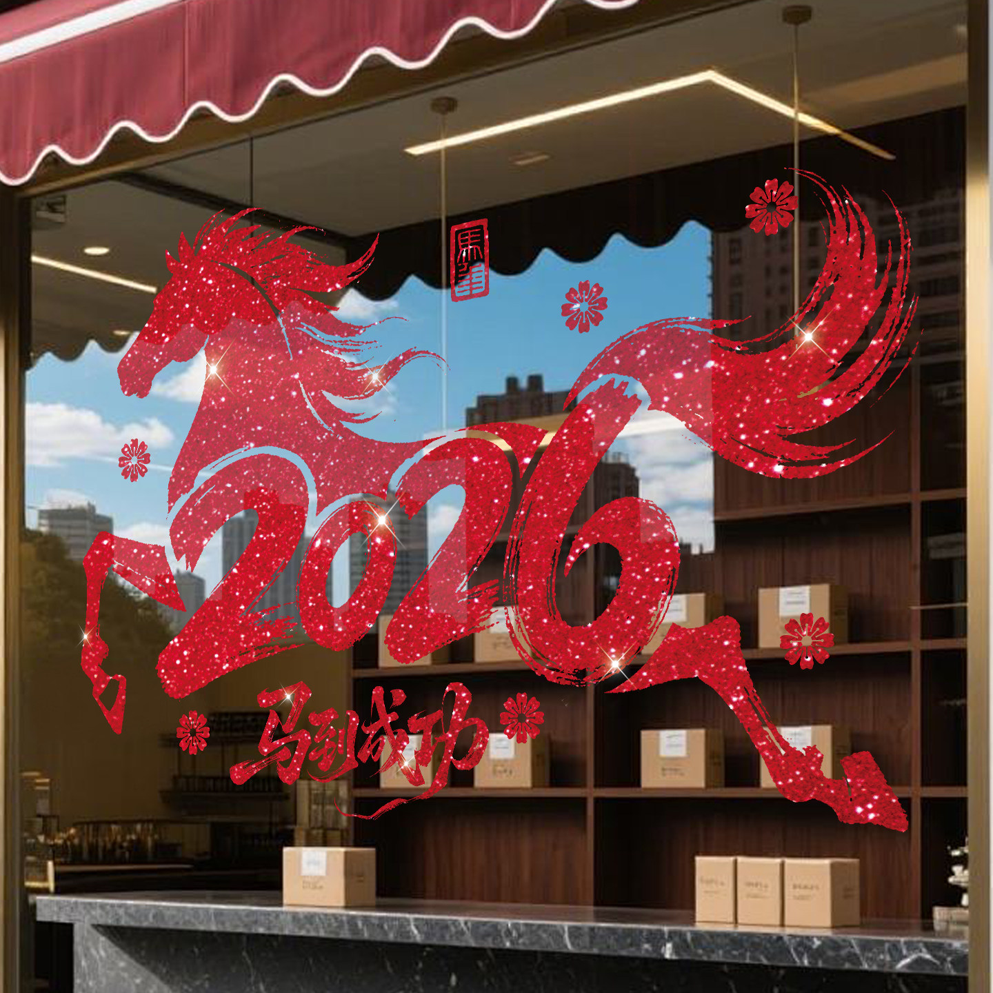 2026新年玻璃门贴纸马年窗花静电贴商场银行过年氛围布置装饰贴画,家居饰品,门贴,淘宝优惠券,粉丝福利购,淘宝优惠卷