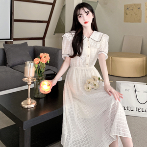 RY1464#海军领提花胖MM超仙设计甜美公主学院风连衣裙