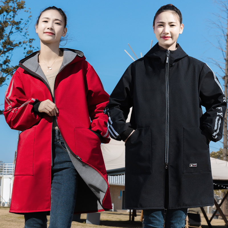 韩版时尚秋冬款长袖连帽罩衣反光条设计男女同款定制logo印字围裙