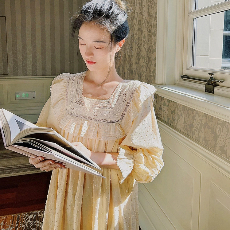 宫廷睡衣女复古款纯棉法式甜美公主长袖套装赫本风睡裙仙女家居服