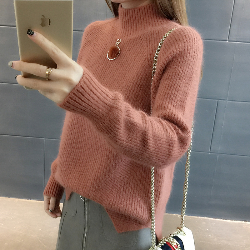 半高领纯色短款打底衫针织衫宽松