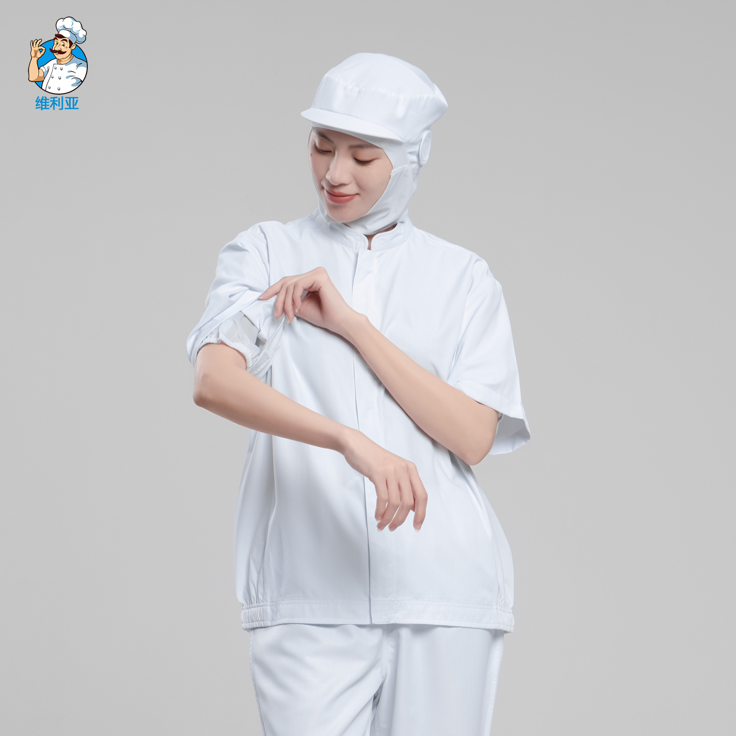 防静电中央厨房白色防护服男女通用防掉发夏季短袖食品厂工作服