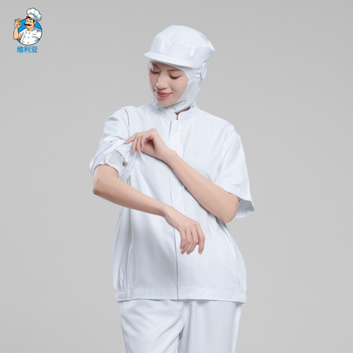 防静电中央厨房白色防护服男女通用防掉发夏季短袖食品厂工作服